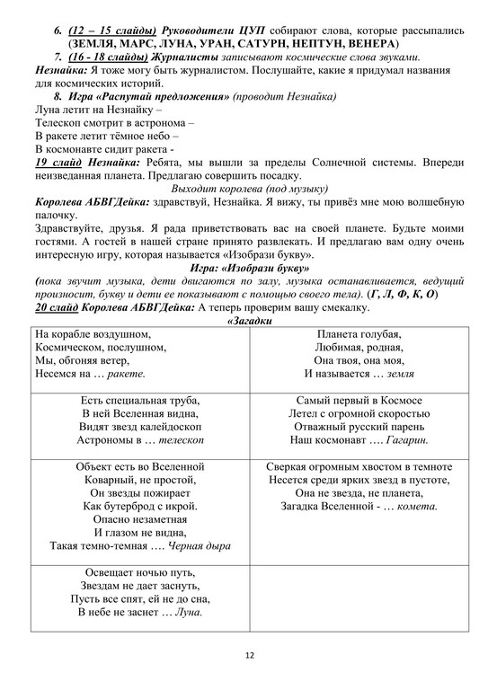 ПРОЕКТ Путешествие в космос 12